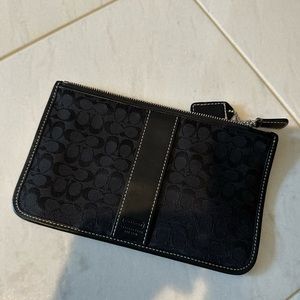 Coach monogram pouch with leather trim